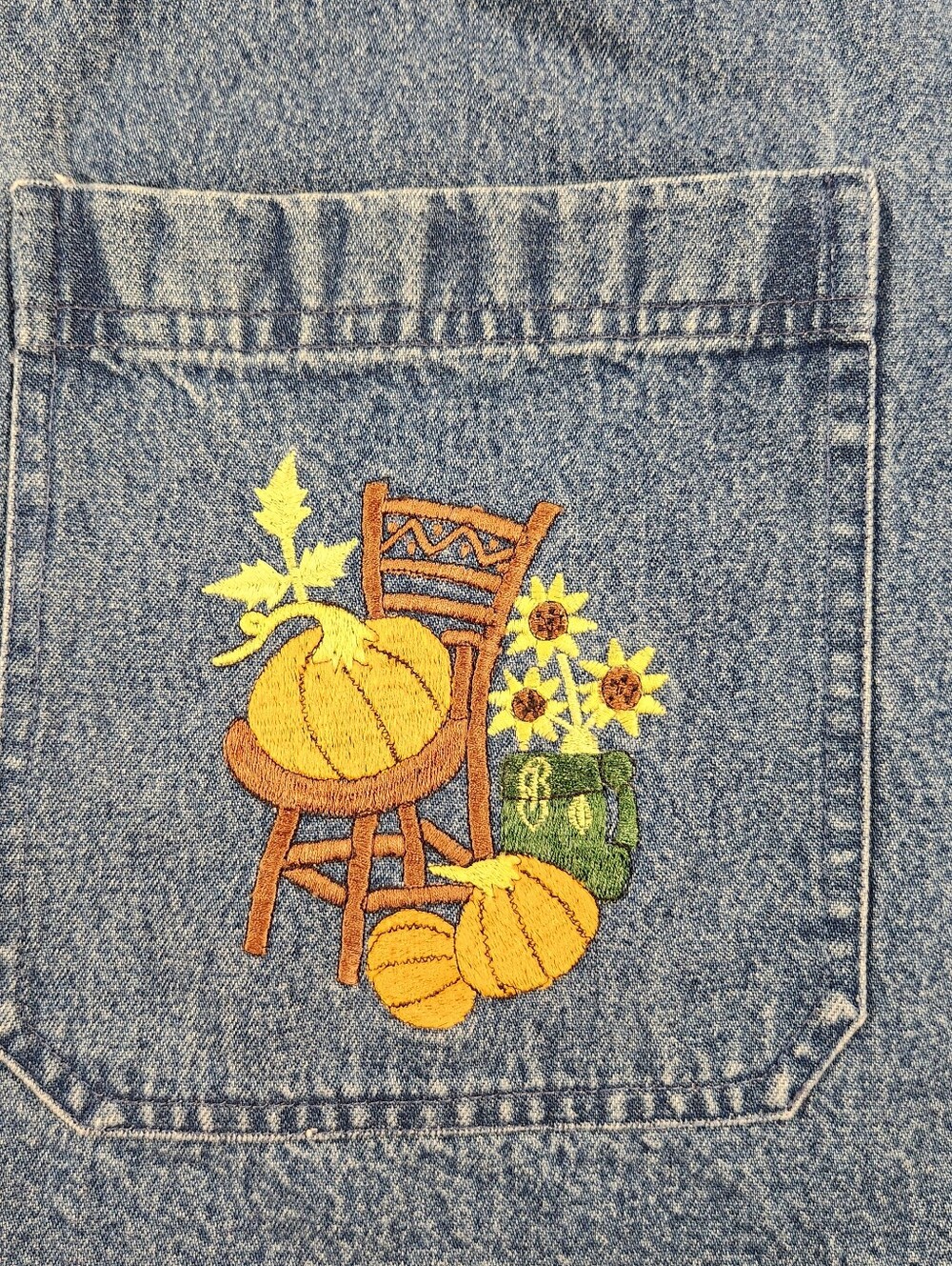 Vintage Take Two Embroidered Blue Denim Chore Jacket with Fall Patchwork Xlarge - Picture 11 of 11